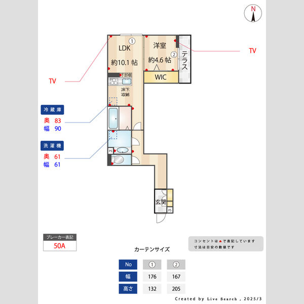 Dアヴァンス高富A102号室 間取り図寸法付