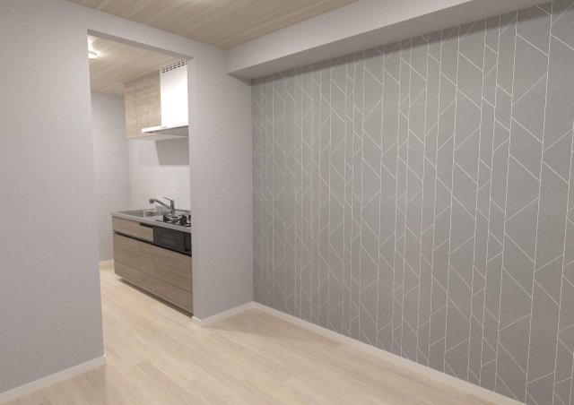 MOK-TERRACE　AOI07号室 リビングと丁度いい距離感、２階ダイニング　キッチン1800