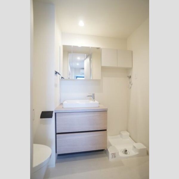 プライムメゾン亀戸304号室 洗面台は三面鏡でスムーズな身支度を