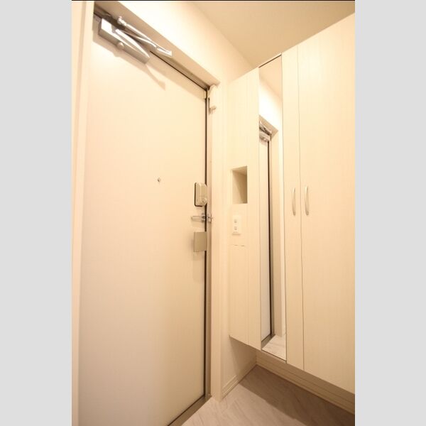 セレスティア大谷田305号室 玄関には姿見付きシューズボックス