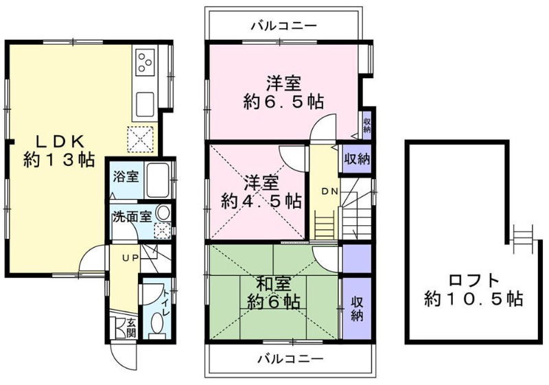 北中沢２丁目貸家 ポイントは13帖のリビングと10帖のロフトです