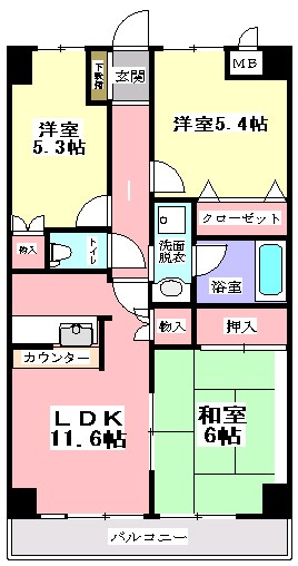 あびたしおん仲村3階 間取