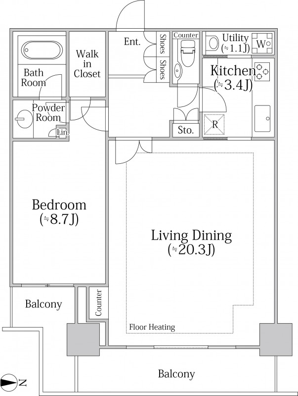 河田町ガーデン クラブフロア36階 間取