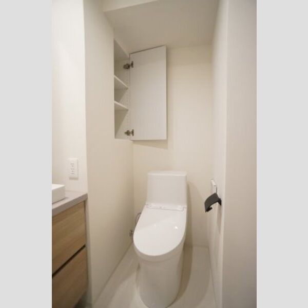 プライムメゾン亀戸201号室 温水洗浄便座の脇には小物棚収納があります。