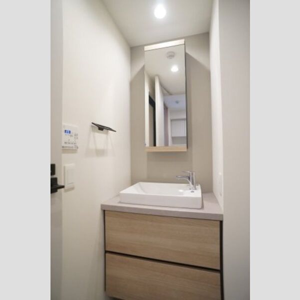 プライムメゾン亀戸501号室 お洒落な独立洗面台　鏡裏は収納になっています。