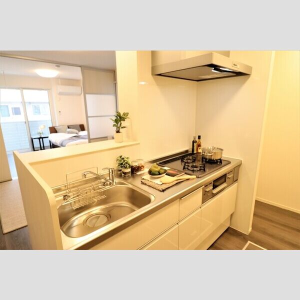 アナシエ亀有102号室 対面システムキッチン(モデルルームの為、家具・小物等は設備ではございません。)