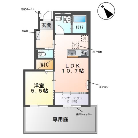 ナチュラル　ライズ101号室 間取