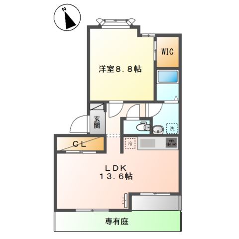 ローズウッド草花101号室 間取