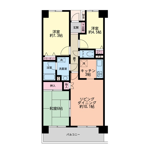 習志野台野村ハイツ203号室 ★間取り図★反転タイプ