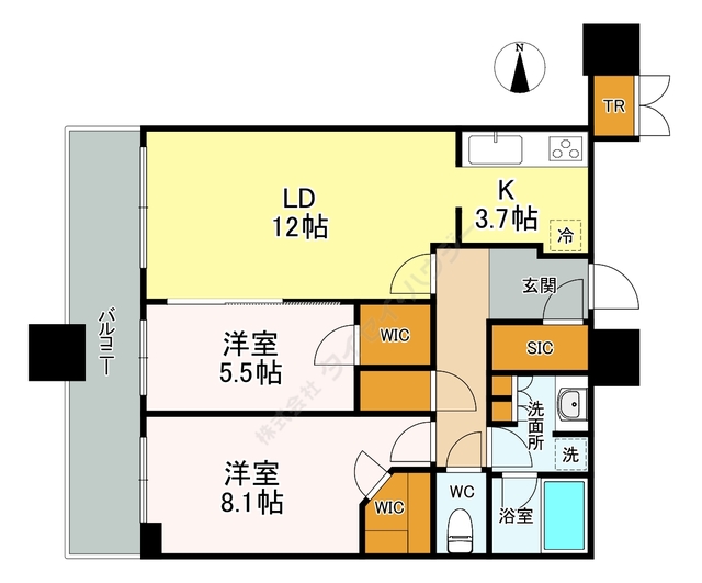 パークタワーグランスカイ2105号室 間取