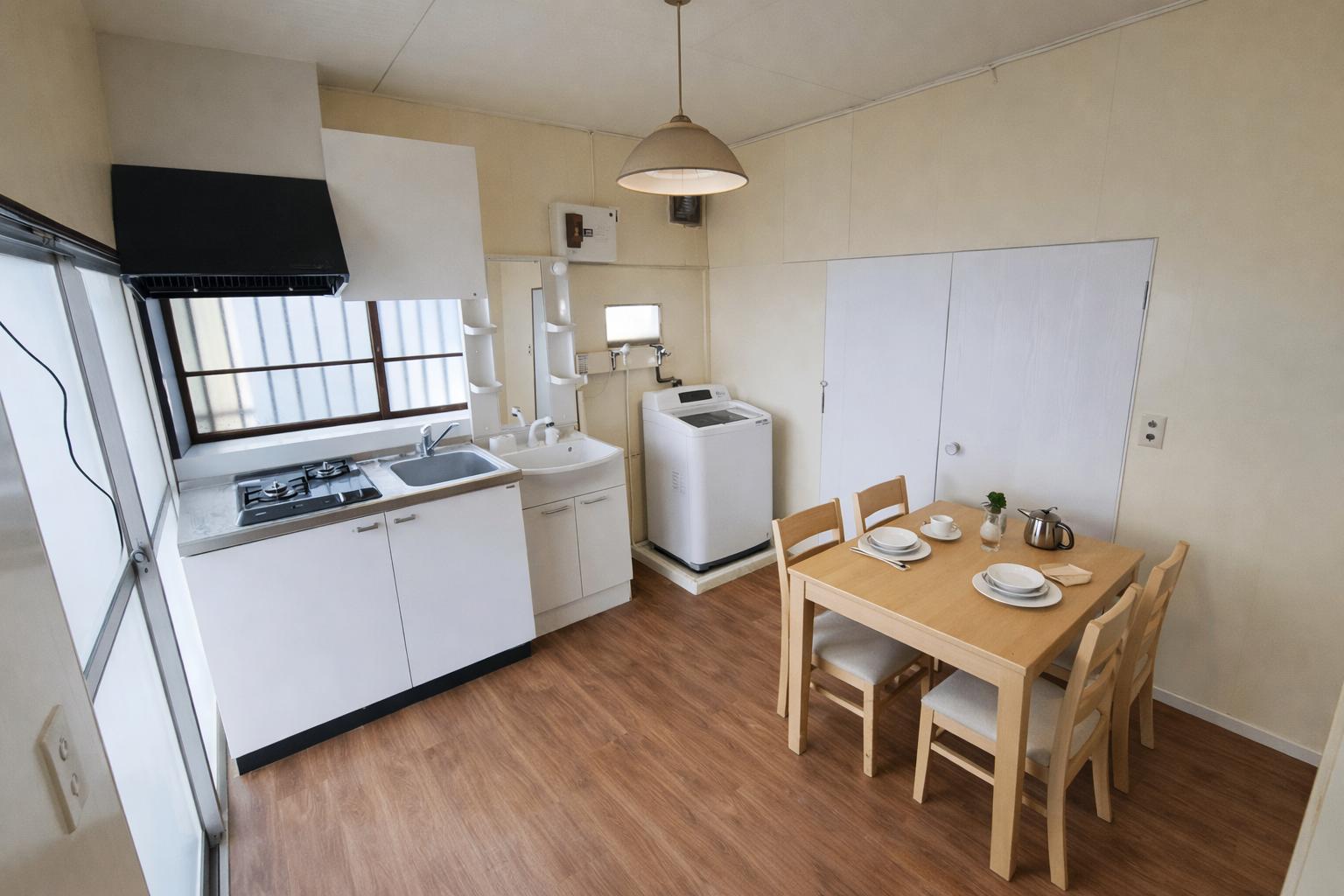 柏市南逆井戸建 1階DK、システムキッチンと洗面台新品（イメージ）