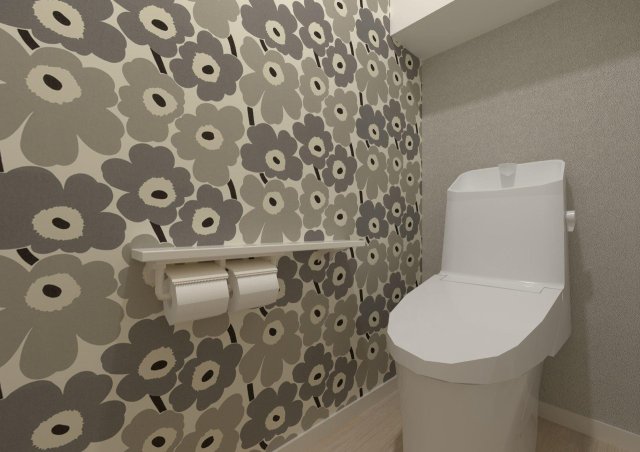 MOK-TERRACE　AOI01号室 空間コンセプトを象徴する、デザインクロスのトイレ。収納付き