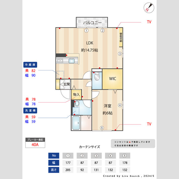 ガルデニア・T-Ⅱ202号室 間取り図(採寸図)