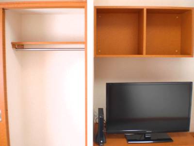 レオパレス久105号室 テレビ脇のクローゼットはポール付です