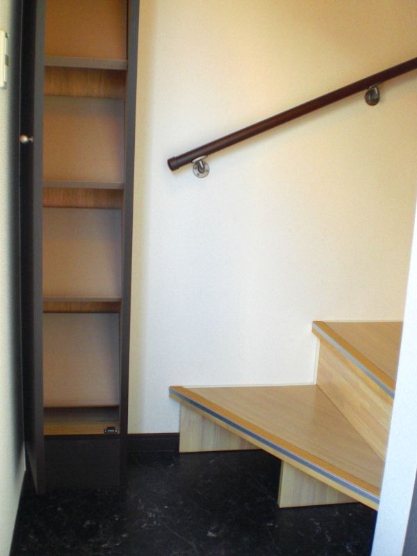 レオネクストリードアンドナナ201号室 全室１階が玄関タイプなのでドアを開けると階段があります。