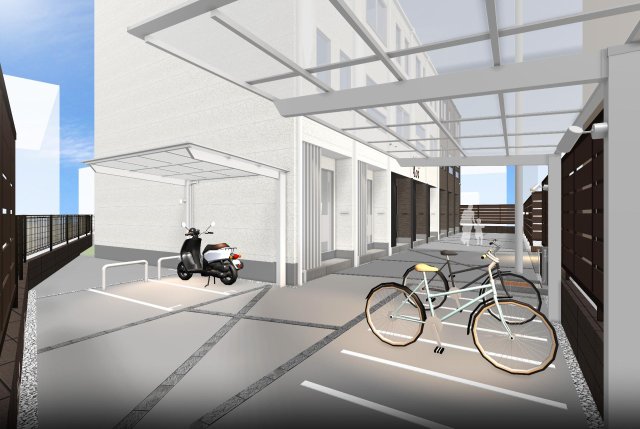 MOK-TERRACE　AOI 屋根付き駐輪場・バイク置場（イメージ）各戸専用宅配ボックス