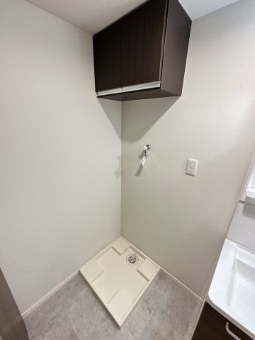 ベイルーム厚木幸町203号室 室内洗濯機置場の上には棚があります！