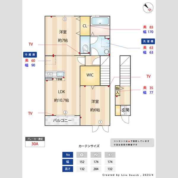 メゾンフォーレ205号室 間取り図寸法付