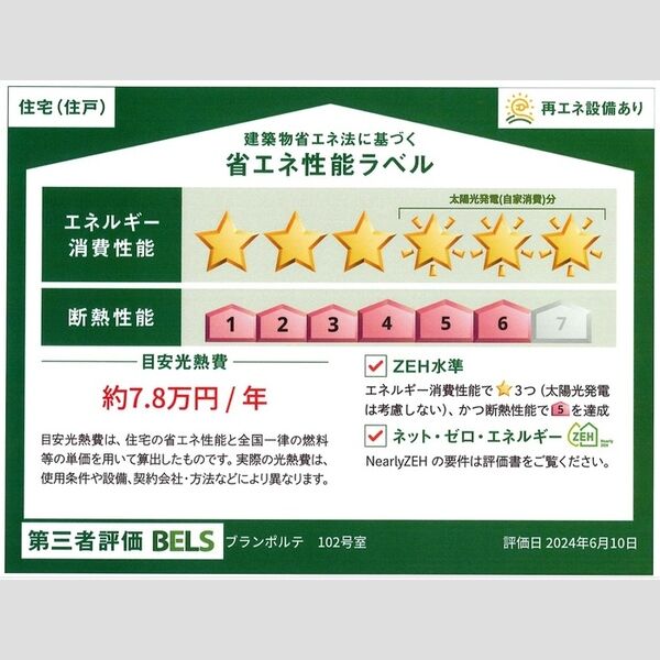 ブランポルテ102号室 省エネ性能ラベル(住戸)