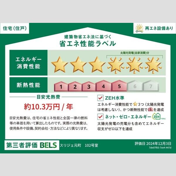 スリジェ元町102号室 省エネ性能ラベル