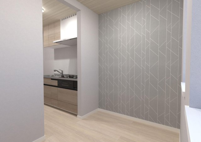 MOK-TERRACE　AOI01号室 リビングと丁度いい距離感、２階ダイニング。1800キッチン