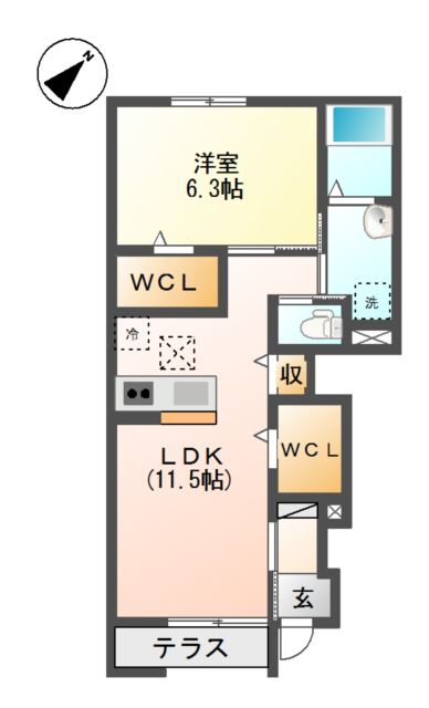 ルミエールドゥース105号室 間取