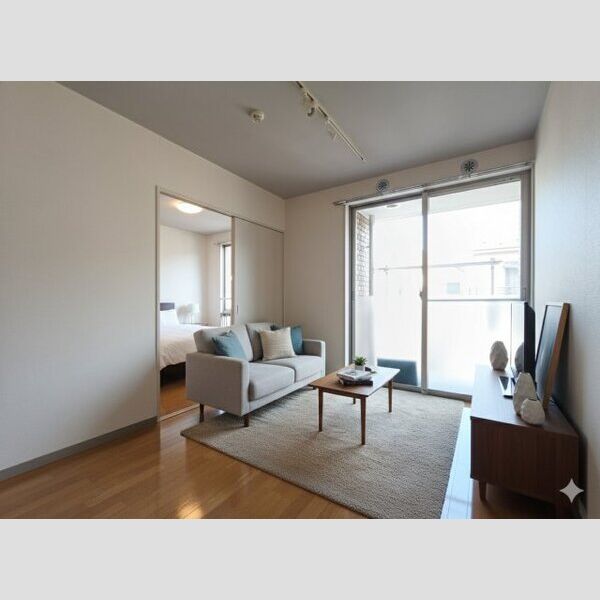 めんしん池之端 モデルルーム参考写真ため家具類は付きません。明るいお部屋です。