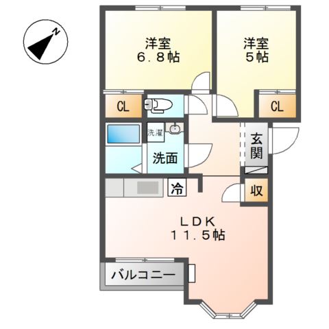セレーノ　Ｋ＆Ｋ201号室 間取
