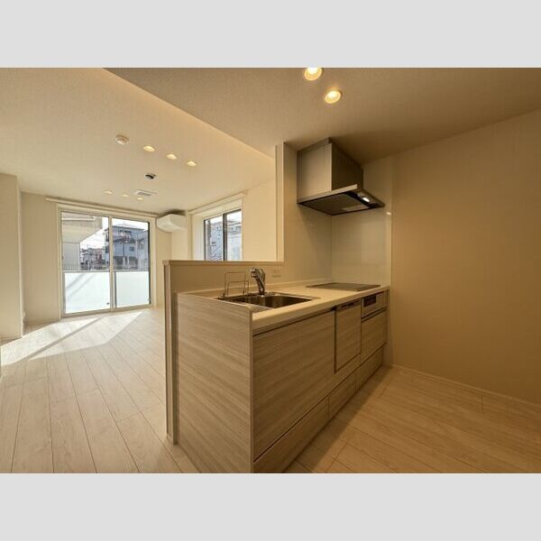 フレジア101号室 カウンターキッチンでコミュニケーションも広がる♪食洗器付き、IHクッキングヒーター♪