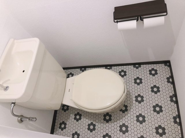 パレス井土ヶ谷205号室 レトロモザイク柄のトイレです