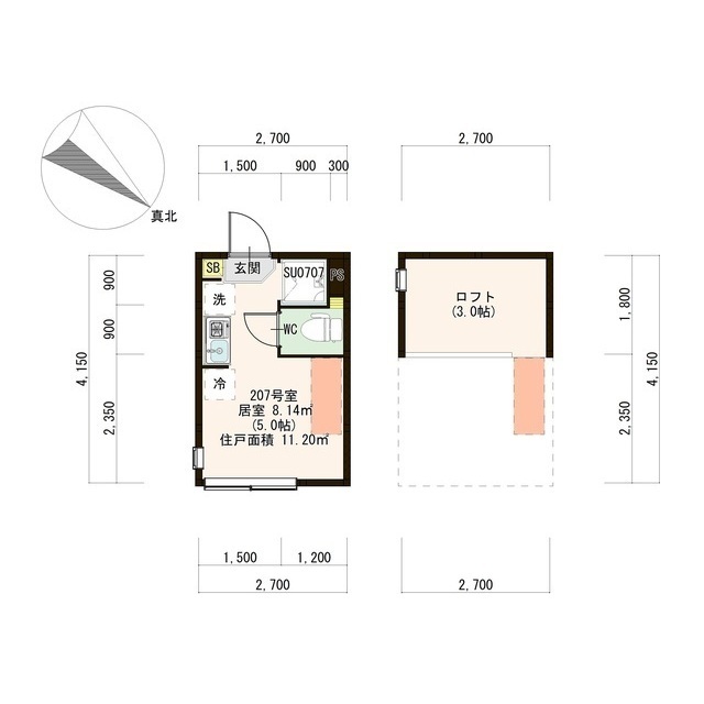 ハーモニーテラス北町207号室 間取
