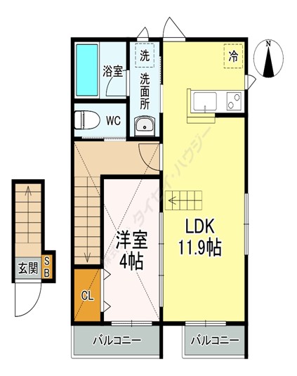 カーサエスポワール　Ａ棟202号室 間取り図作成中のため、他部屋の間取り図です。