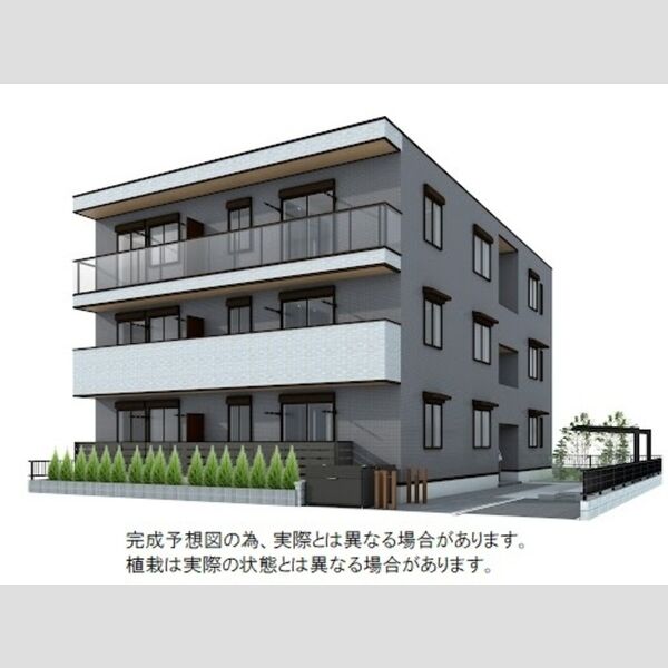 D-plaisir303号室 「完成予想図につき実際とは多少異なる場合があります」「植栽は実際の状態と異なる場合があります」