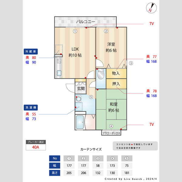 プリムヴェール　壱番館205号室 間取り図(採寸図)