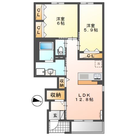 スカイハイ・ウィッシュ105号室 間取