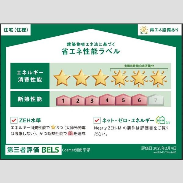Cosmet湘南平塚202号室 省エネ性能ラベル(住棟)